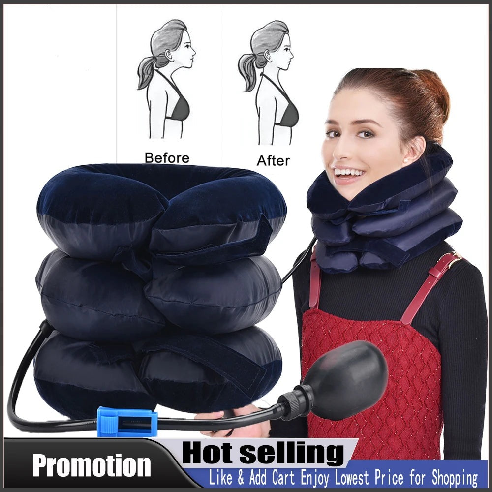 3 Layers Neck Massager Corrector Collar Relief Air Inflatable Cervical Vertebra Therapy Traction Soft Brace Pain Relief Pillow